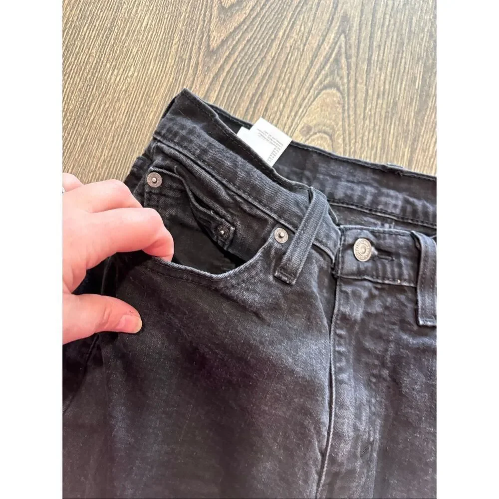Levi's Mens Straight Jeans Mid Rise Denim Cotton Blend Dark Wash Black 30x32